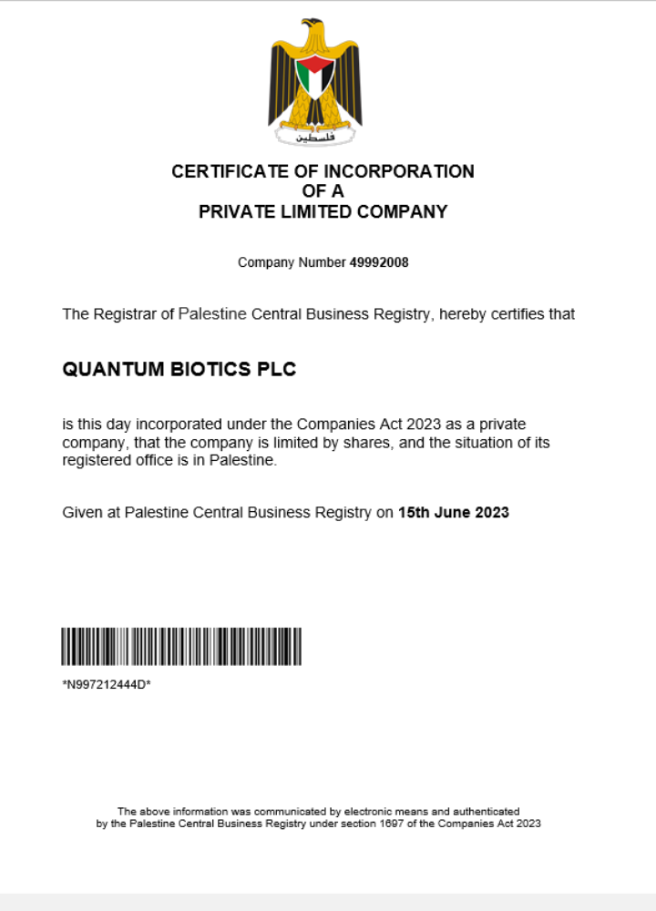 Palestine business registration certificate Word and PDF template